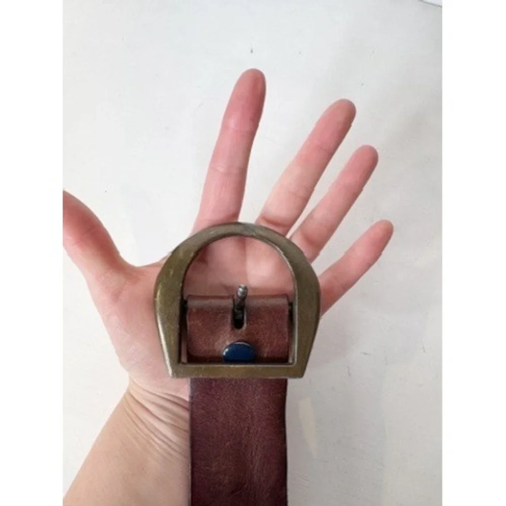 Vintage | Handmade Laced Leather Belt w/ Oversized Bronze Buckle, Pirate Rustic
